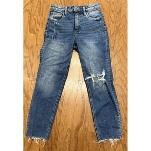 Kut From the Kloth Rachael Fab Ab High Rise Mom Jeans Blue Distressed Denim Sz 2